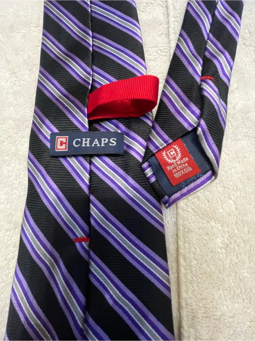 Chaps Black Tie with Purple Diagonal Stripes